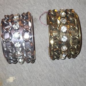 2 OS cuff bracelets white crystal and chain style